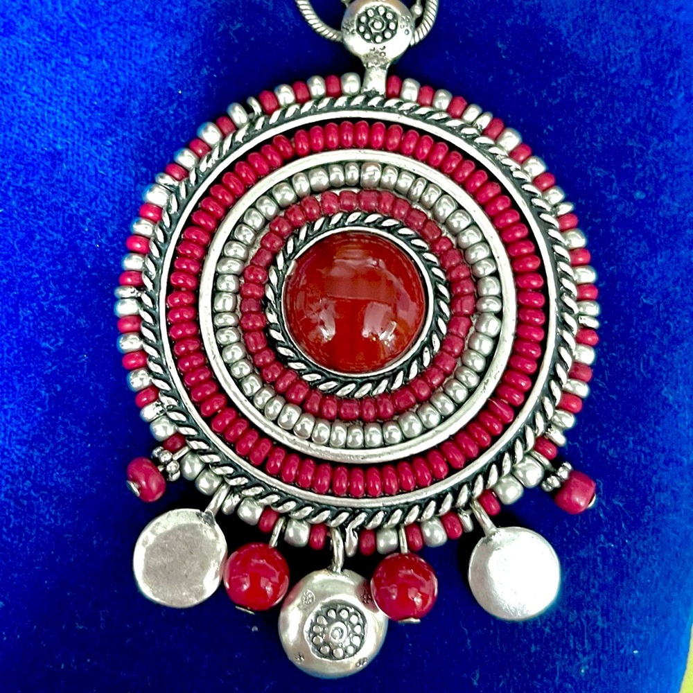 Chico’s silver cranberry medallion necklace